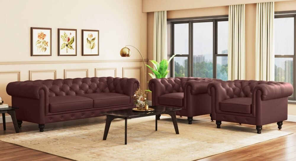 Winchester Premium Italian Leather Sofa (Bordeaux Italian Leather) - Image 4