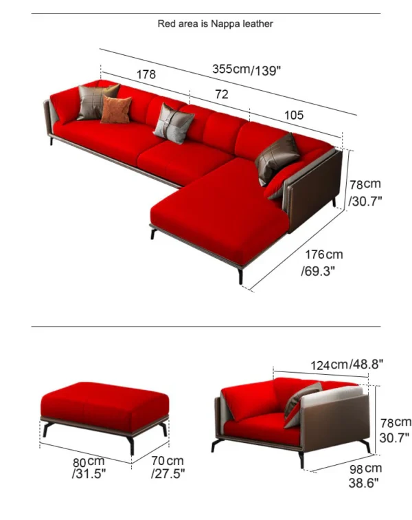 Madge Modern Luxury Leather Sectional Sofa Set with Chaise ...