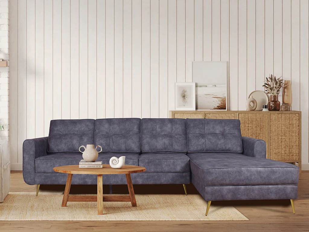 Connor Sectional L Sofa in Dark Grey Suede Fabric