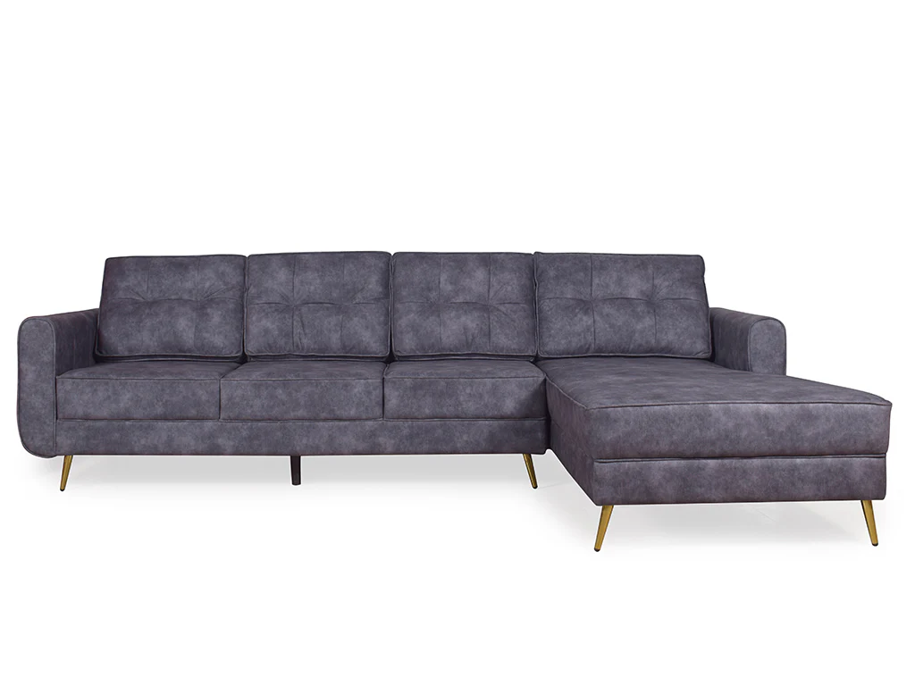 Connor Sectional L Sofa in Dark Grey Suede Fabric - Image 2