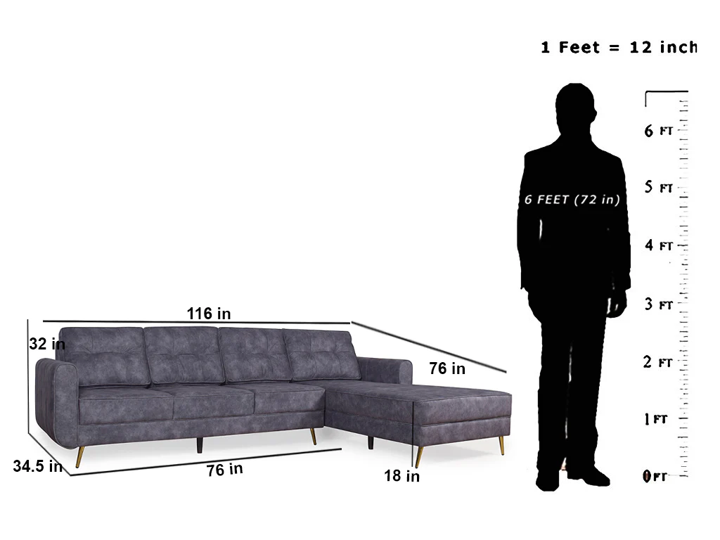 Connor Sectional L Sofa in Dark Grey Suede Fabric - Image 5