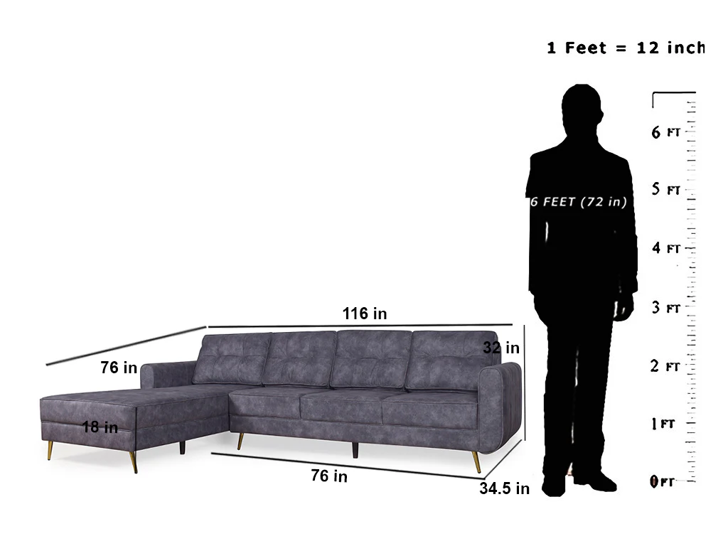 Connor Sectional L Sofa in Dark Grey Suede Fabric - Image 13