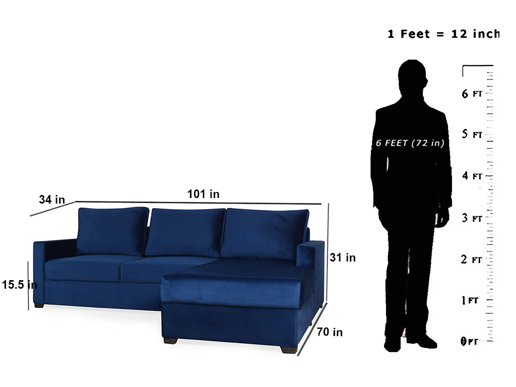 Walter Sectional Sofa In Blue Velvet Fabric - Image 3