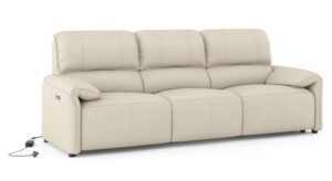 Leeroy Leather Three Seater Motorized Recliner in Oyster White