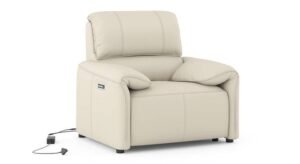 Leeroy Leather One Seater Motorized Recliner in Oyster White