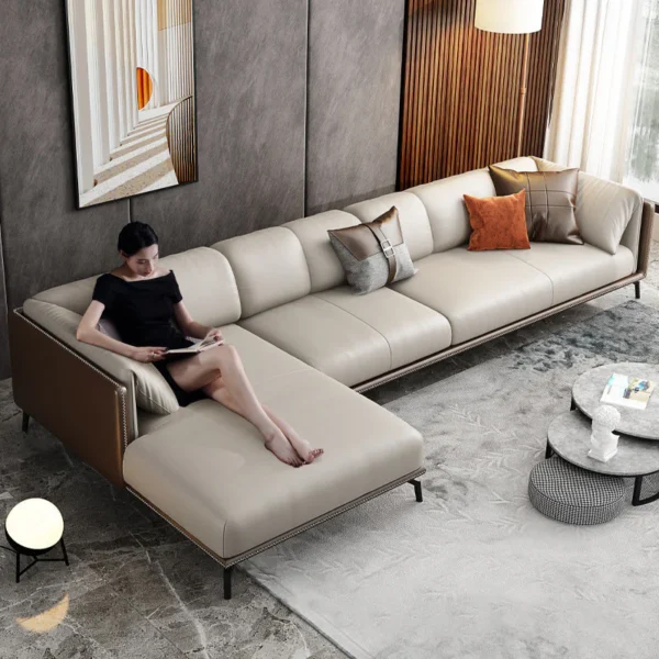 Madge Modern Luxury Leather Sectional Sofa Set with Chaise ...