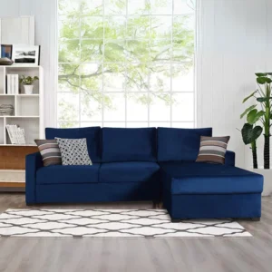 Walter Sectional Sofa In Blue Velvet Fabric