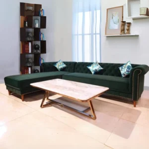 Berlin Chesterfield Sectional Sofa in Green Velvet Fabric