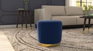 Sinata Ottoman in Blue Velvet Antique Brass