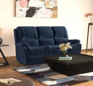 Lebowski Fabric Three Seater Manual Recliner in Cobalt Fabric
